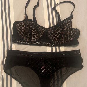Black Lace Underwire Bra and Sheer Brief Set
Panties medium
